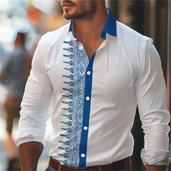 Men's Casual 3D Irregular Pattern Printed Shirt Long Sleeve - Image 6
