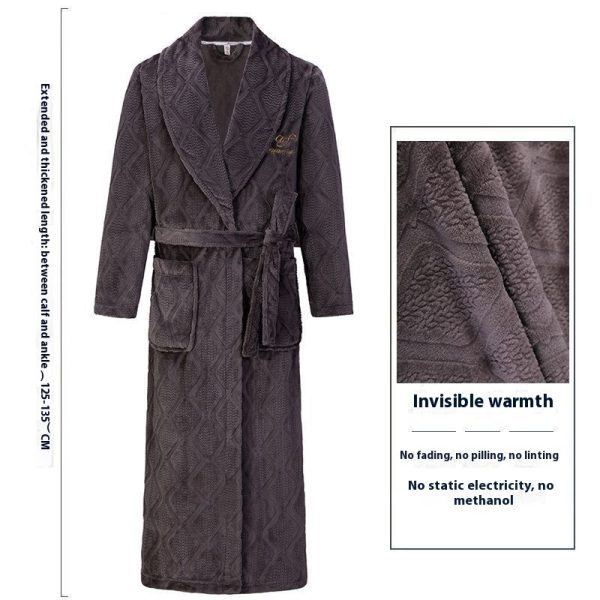 Men's Winter Thickening Thermal Bathrobe Coral Velvet Thin Belt Bathrobe Pajamas - Image 5
