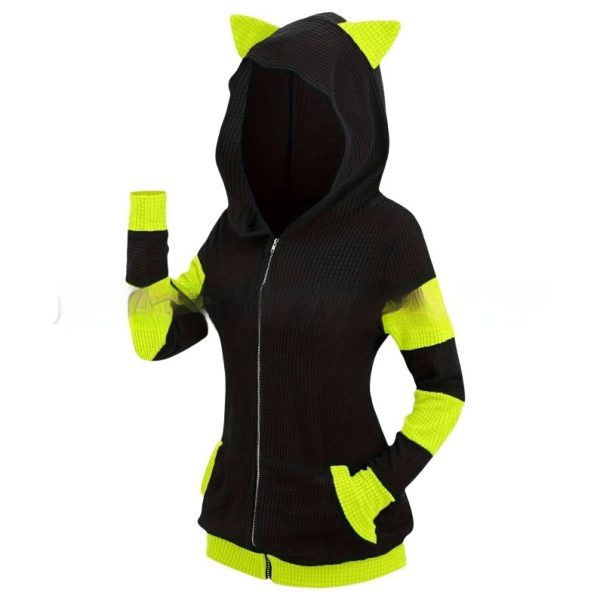 Women's Thickened Cat Ear Zipper Color Stitching Hoodie - Image 4