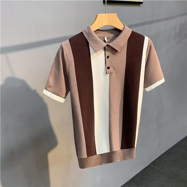 Short Sleeve Men's Vintage Stripe Personality Zipper Half Sleeve - Image 6