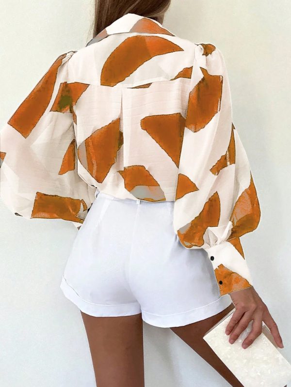 Women's Long Sleeve Allover Print Blouse With Shirt Collar, Casual Everyday - Image 5