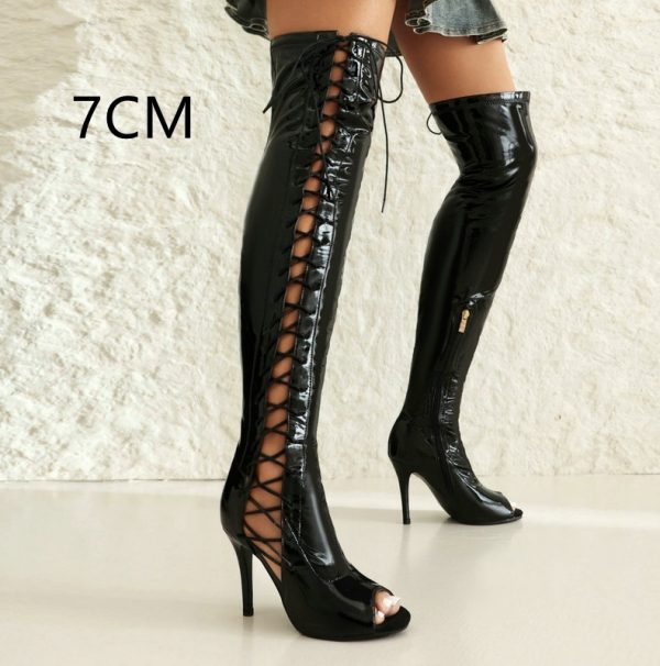 Stretch Thin Patent Leather Female Over-the-knee Boots - Image 10