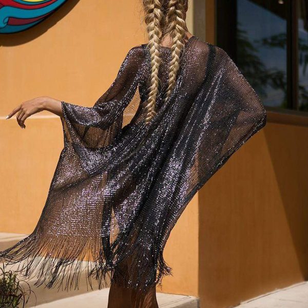 Mesh Gold Silver And Silk Beach Transparent Sun Protection Cover - Image 4