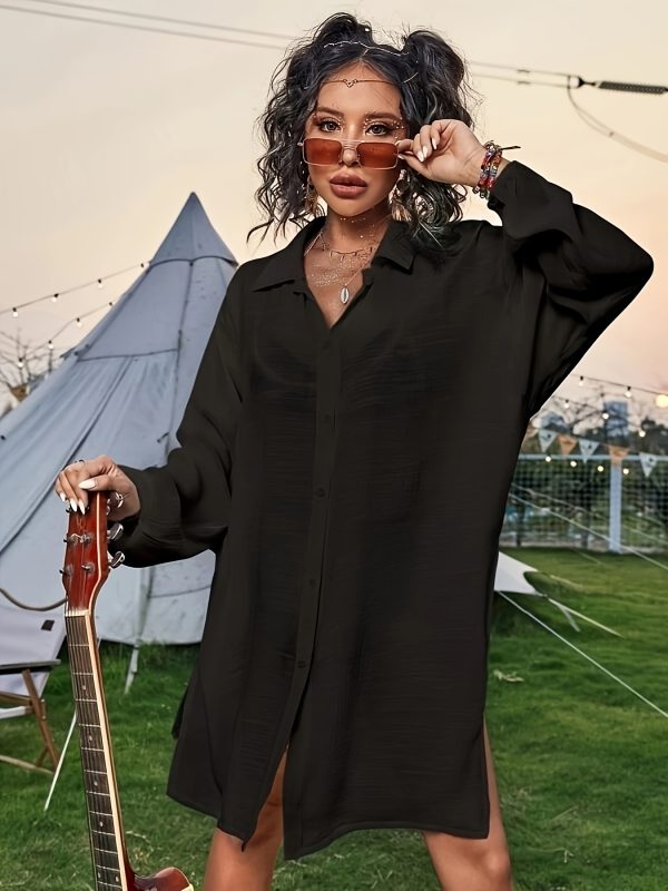 Large Size Women's Long Sleeved Kimono Cover Up Shirt - Image 3