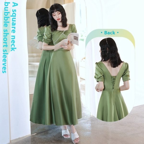 2024 Avocado Green Sisters Group Dress Skirt Women Satin Spring - Image 7