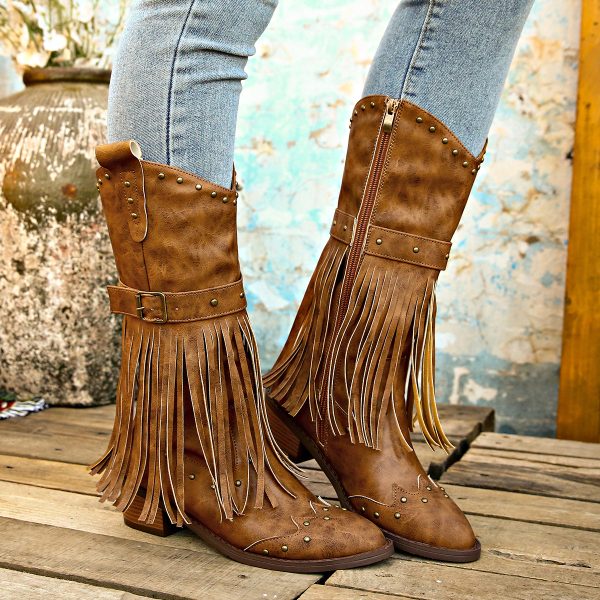Retro Winter Fashion Square Heel Boots - Image 6