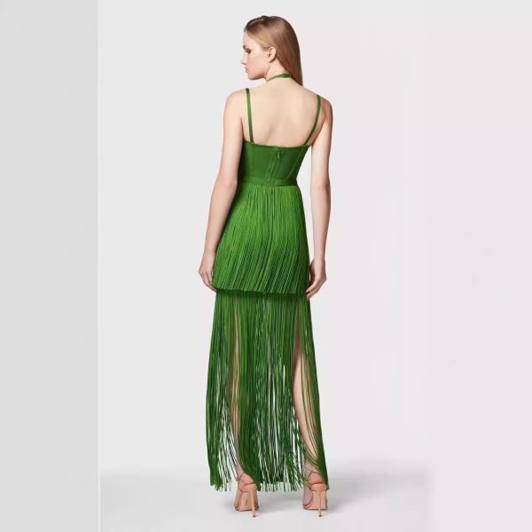 Green Halter Spaghetti Straps Tassel Dinner Ball Dress - Image 4