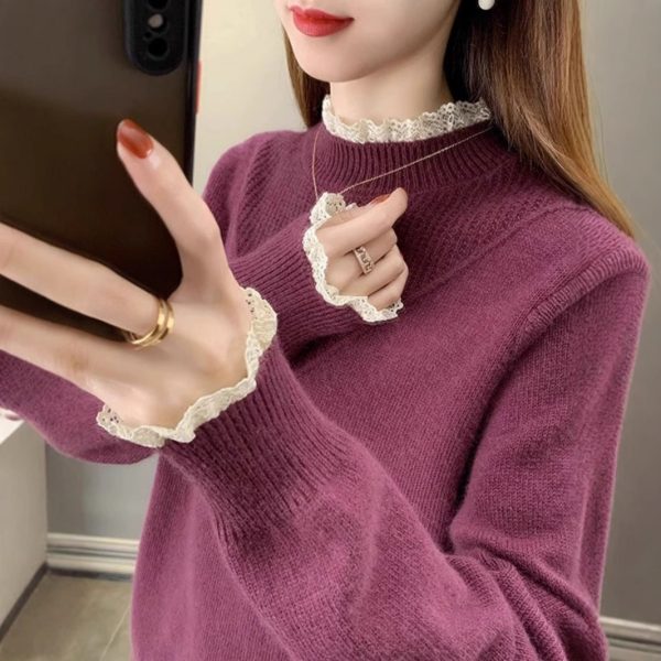 Lace Half-turtleneck Bottoming Shirt For Women - Image 4