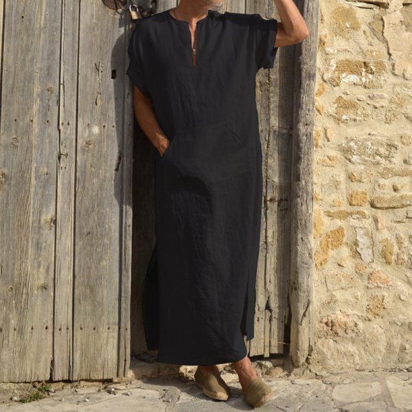 Short Sleeve Bottoming Large Robe Long-cut Coat Robe For Men - Image 3