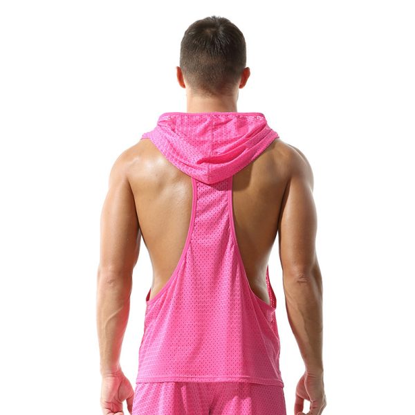Solid Color Mesh Hooded Men's Vest - Image 4