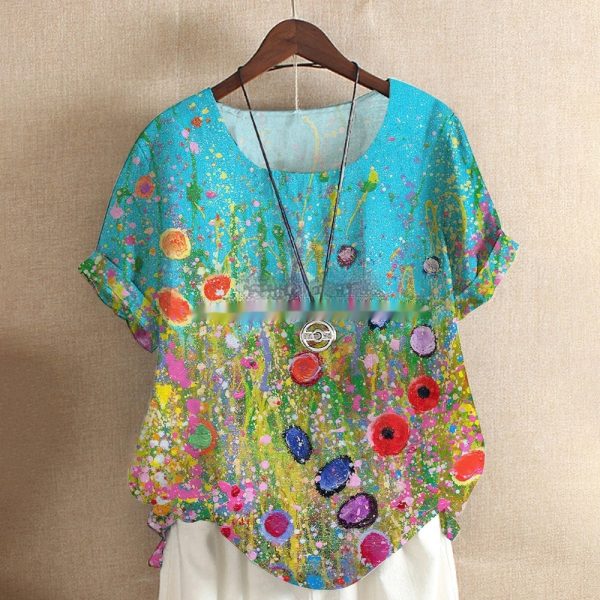 New Short-sleeved T-shirt Flower And Plant Painting 3D Digital Printing Top - Image 2
