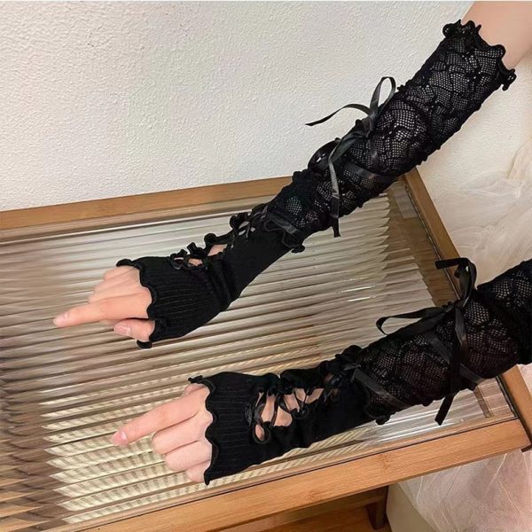 Lace-up Oversleeves Jk Girl Open Finger Cos Gloves - Image 8
