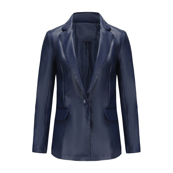 Single Button Commute Leisure Solid Color Leather Coat - Image 8