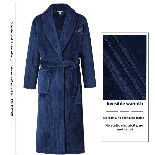 Men's Winter Thickening Thermal Bathrobe Coral Velvet Thin Belt Bathrobe Pajamas - Image 2