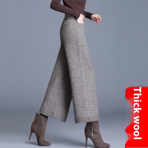 Small Woolen Wide-leg Pants Women's High Waist Cropped Pants - Image 8