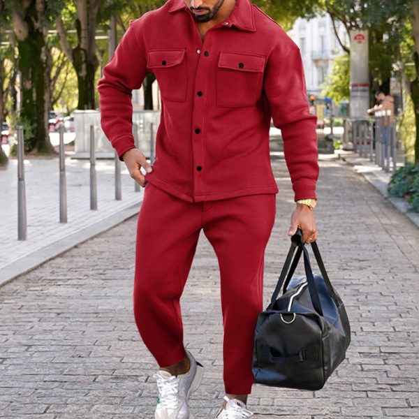 Suede Single-breasted Solid Color Slim Fit Two-piece Suit Men - Image 8