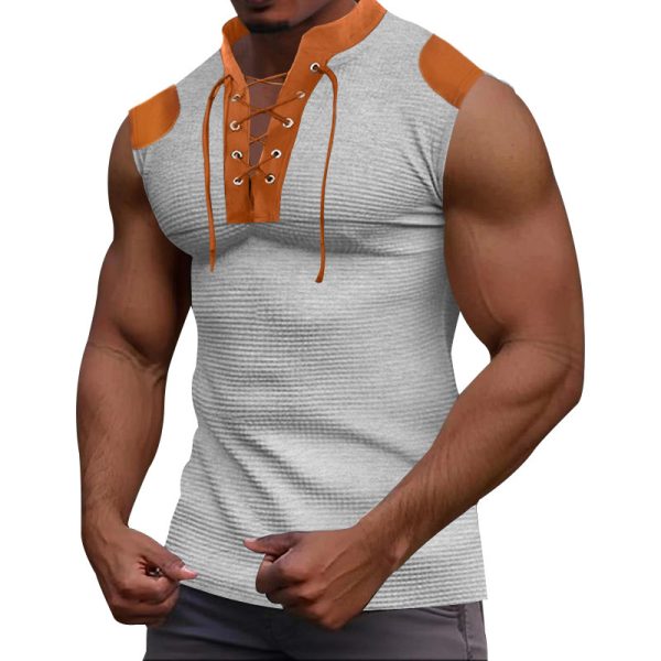 Casual Multicolor Lace-up V-neck Sleeveless T-shirt - Image 7