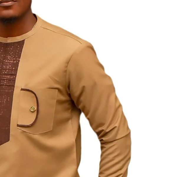 Yellow Patchwork Casual Loose Men Long-sleeve Suit - Image 5