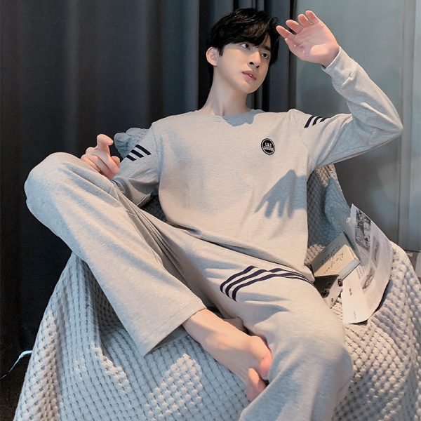 Men's Long Sleeve Cotton Simple Loose Plus Size Pajamas - Image 9