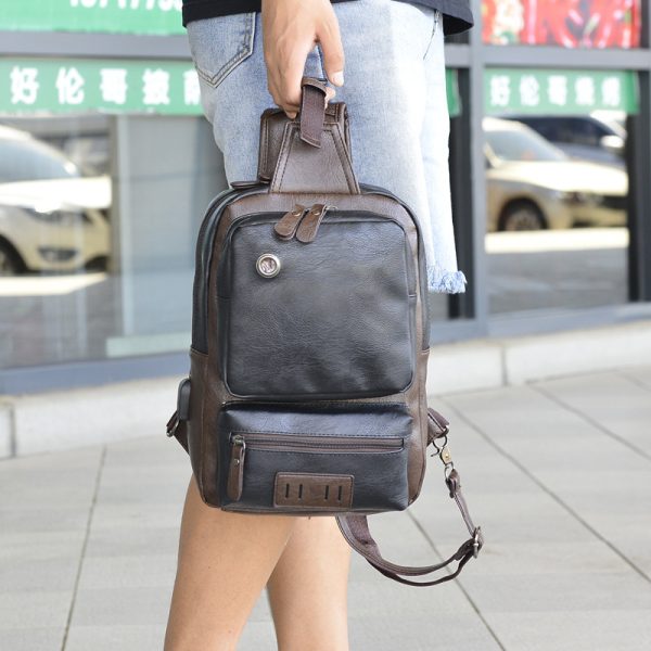 Men's PU Fashion Chest Large Capacity Shoulder Messenger Bag - Image 4