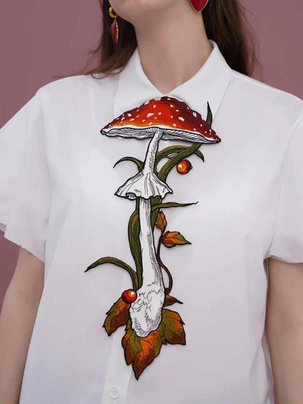 Knotless Machine Embroidery Vintage Mushroom Berry Tie For Women - Image 2