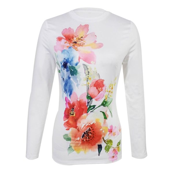 Ladies' Round Neck Flower Print Fashionable T-shirt - Image 3