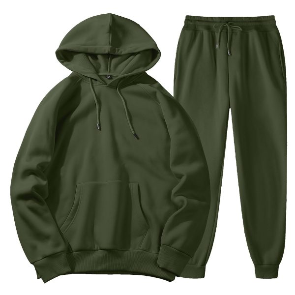 Men's Spring, Autumn And Winter Sports Casual Solid Color Coat Sweatshirt Trousers Suit - Image 9