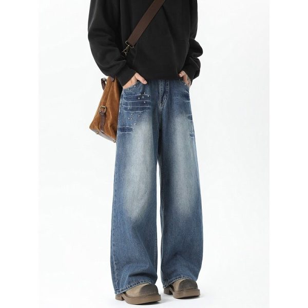 Men's Rivet Washed Jeans Loose - Image 4