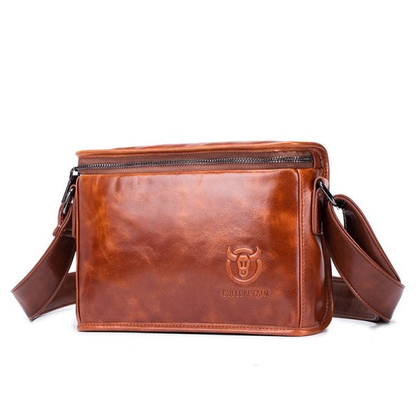Leather Shoulder Men's Leather Horizontal Small Square Bag - Image 3