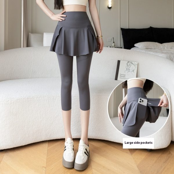 False-two-piece Skirted Leggings Pocket Three-point Shark Pants Yoga Pants - Image 10