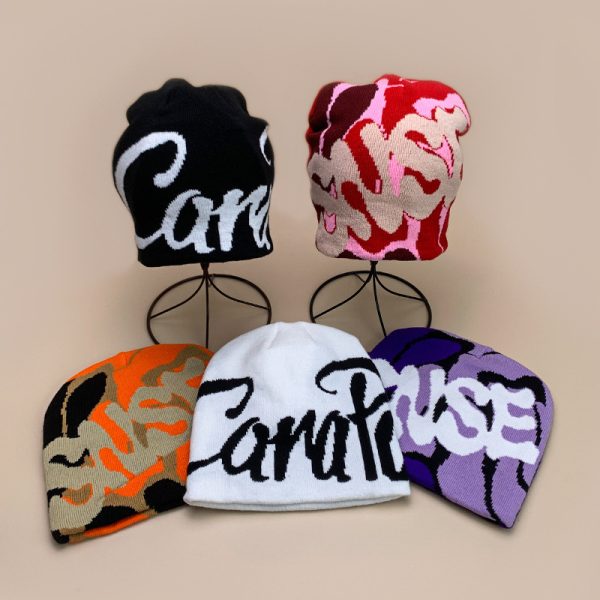 American Contrast Color Letter Jacquard Knitted Hat