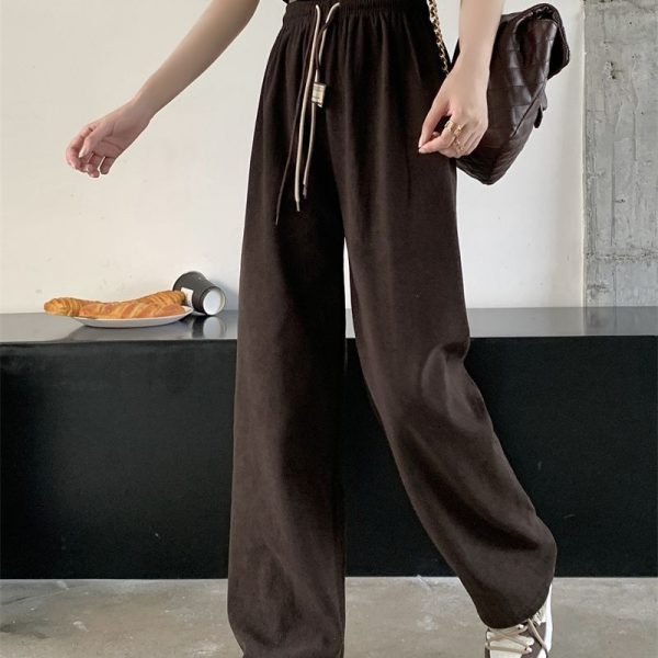 Corduroy Double Drawstring Wide Leg Pants High Waist Casual Straight Pants - Image 10
