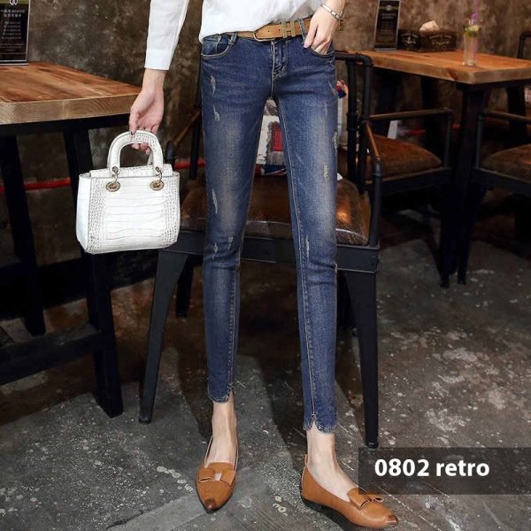 Cropped Jeans Women's Skinny Stretch Tight Ripped Pencil Pants - Image 5