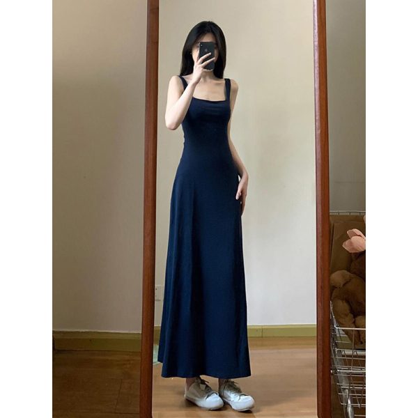 French Style Elegant Blue Camisole Dress - Image 5