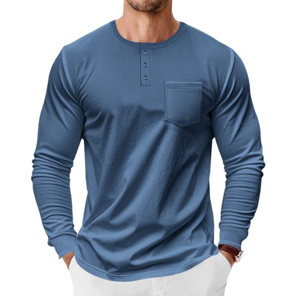 Men's Spring And Autumn Henley Shirt Long Sleeve - Image 3