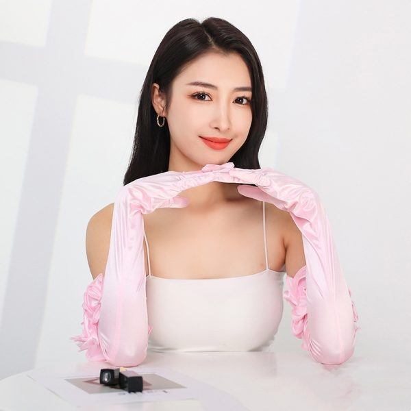 Satin Stretch Long Wedding Dress Etiquette Gloves Elegant - Image 6