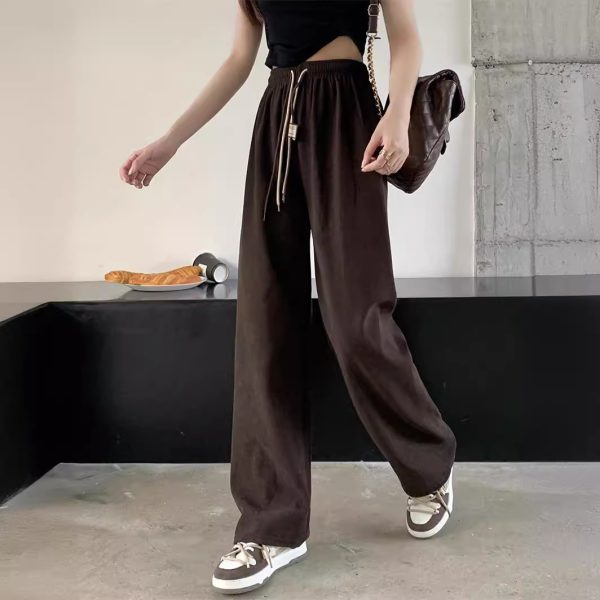 Corduroy Double Drawstring Wide Leg Pants High Waist Casual Straight Pants - Image 4