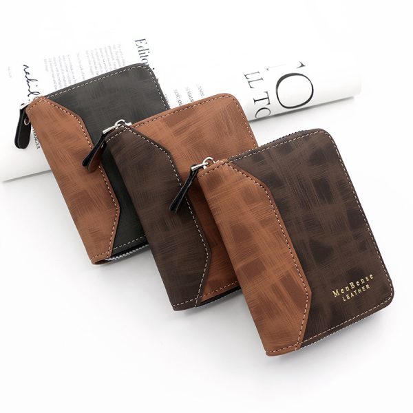 Frosted Men's Short Chain Wallet Vertical Coin Purse Card Holder - Image 2