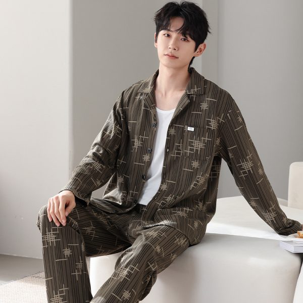 Men's Minimalist Pure Cotton Long Sleeved Home Suit Set - Image 3
