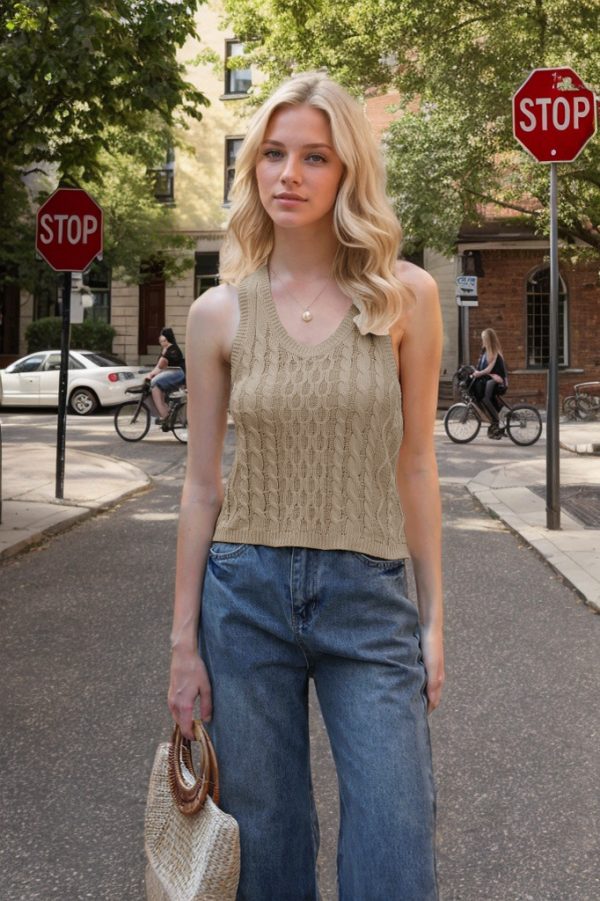Women's V-neck Tank Vest Fashion Casual Knitted Solid Color Tops - Image 5