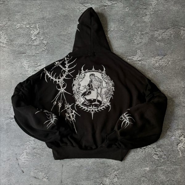 Printed Pattern Long Sleeve Pullover Hoodie - Image 2
