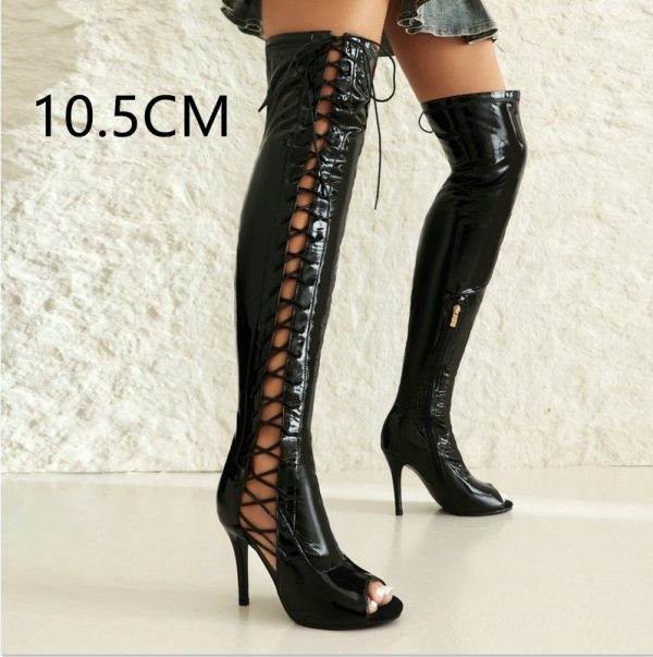 Stretch Thin Patent Leather Female Over-the-knee Boots - Image 9