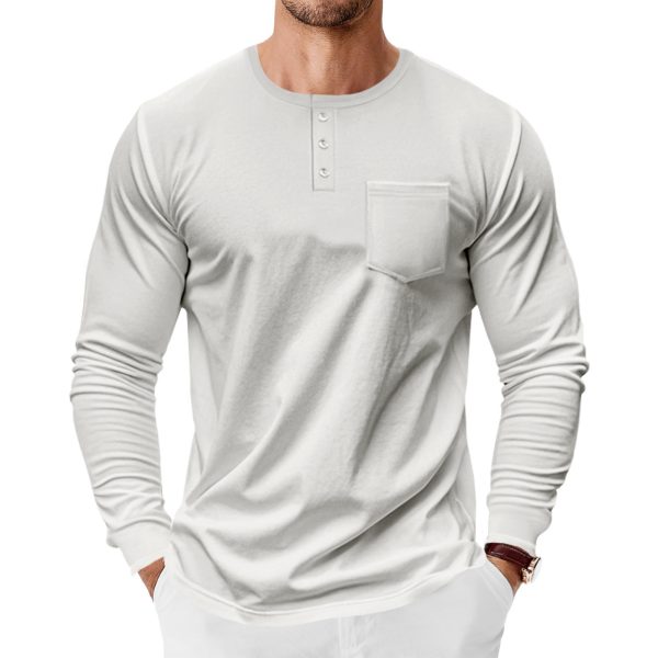 Men's Spring And Autumn Henley Shirt Long Sleeve - Image 6