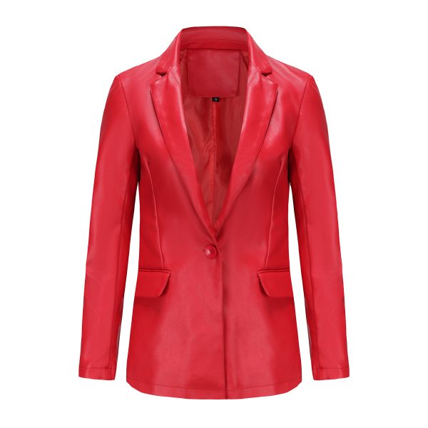 Single Button Commute Leisure Solid Color Leather Coat - Image 10