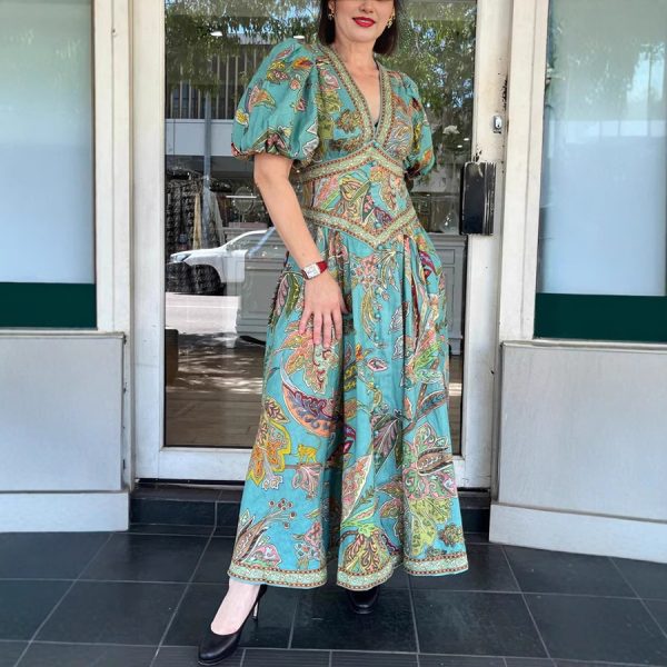 Printed Lantern Sleeve Dress Loose Vacation - Image 2