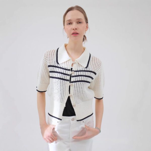 Cardigan Short Sleeve Fit Lapel Fashion Striped Colors