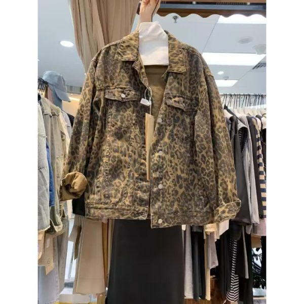 European Goods Street Leopard Print Denim Coat - Image 6