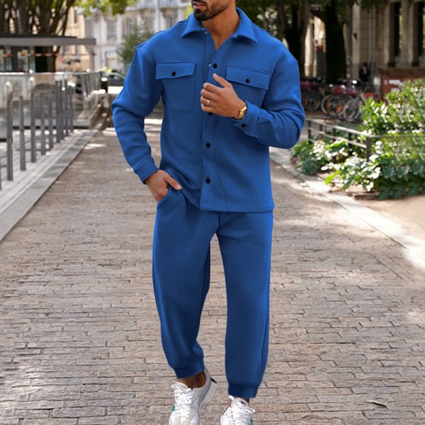 Suede Single-breasted Solid Color Slim Fit Two-piece Suit Men - Image 2