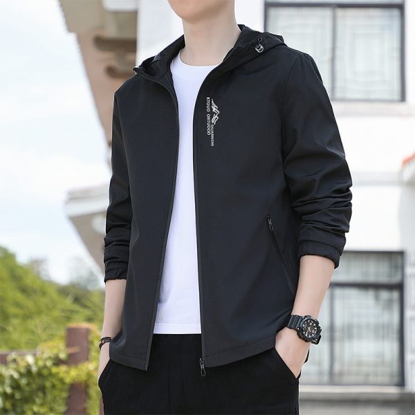 Breathable Quick-drying Loose Elastic Zipper Hooded Men's Jacket - Image 2