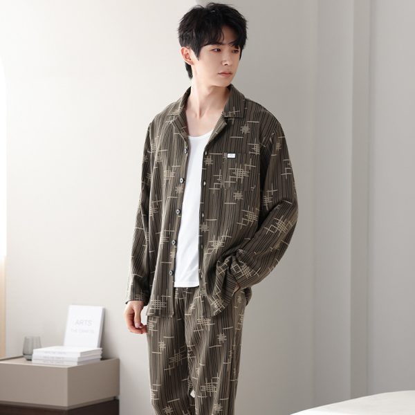 Men's Minimalist Pure Cotton Long Sleeved Home Suit Set - Image 4